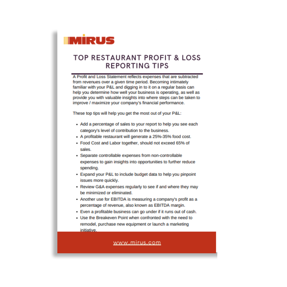 Restaurant Profit & Loss Tips Graphic